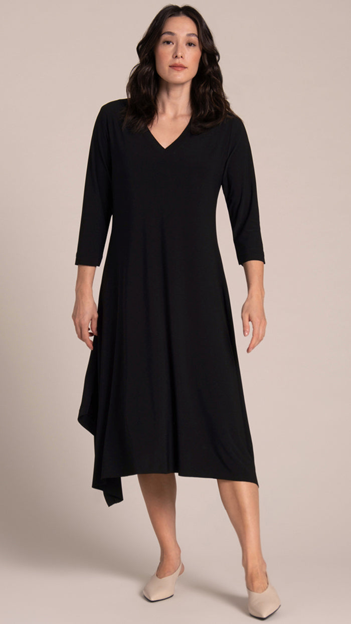 Splice V-Neck Dress, 3/4 Sleeves