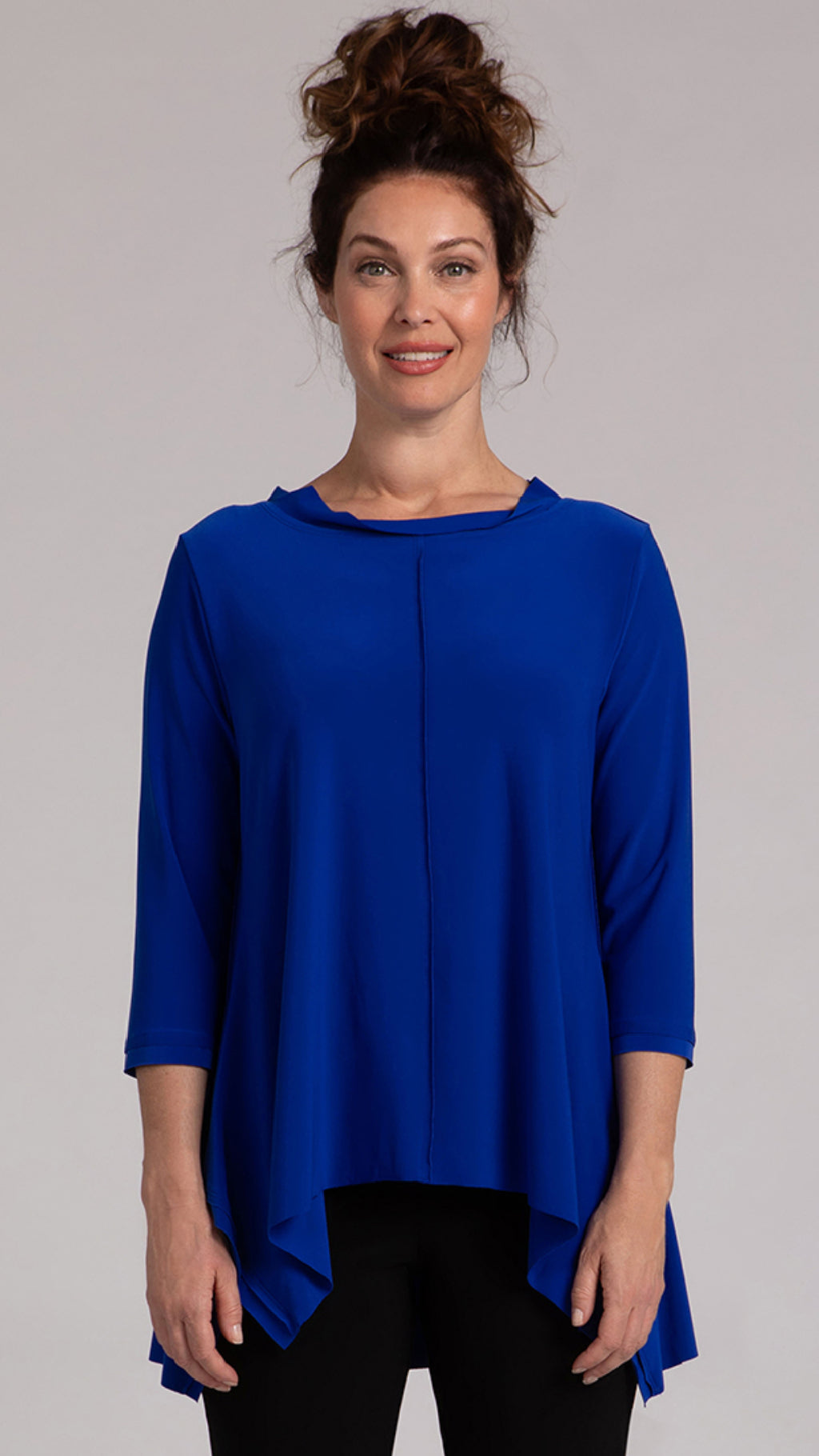 Flounce Top w/ Wide Funnel Collar, 3/4 Sleeve