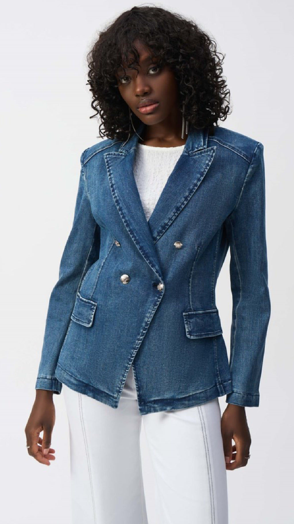 Joseph Ribkoff Double Breasted Stretch Denim Blazer