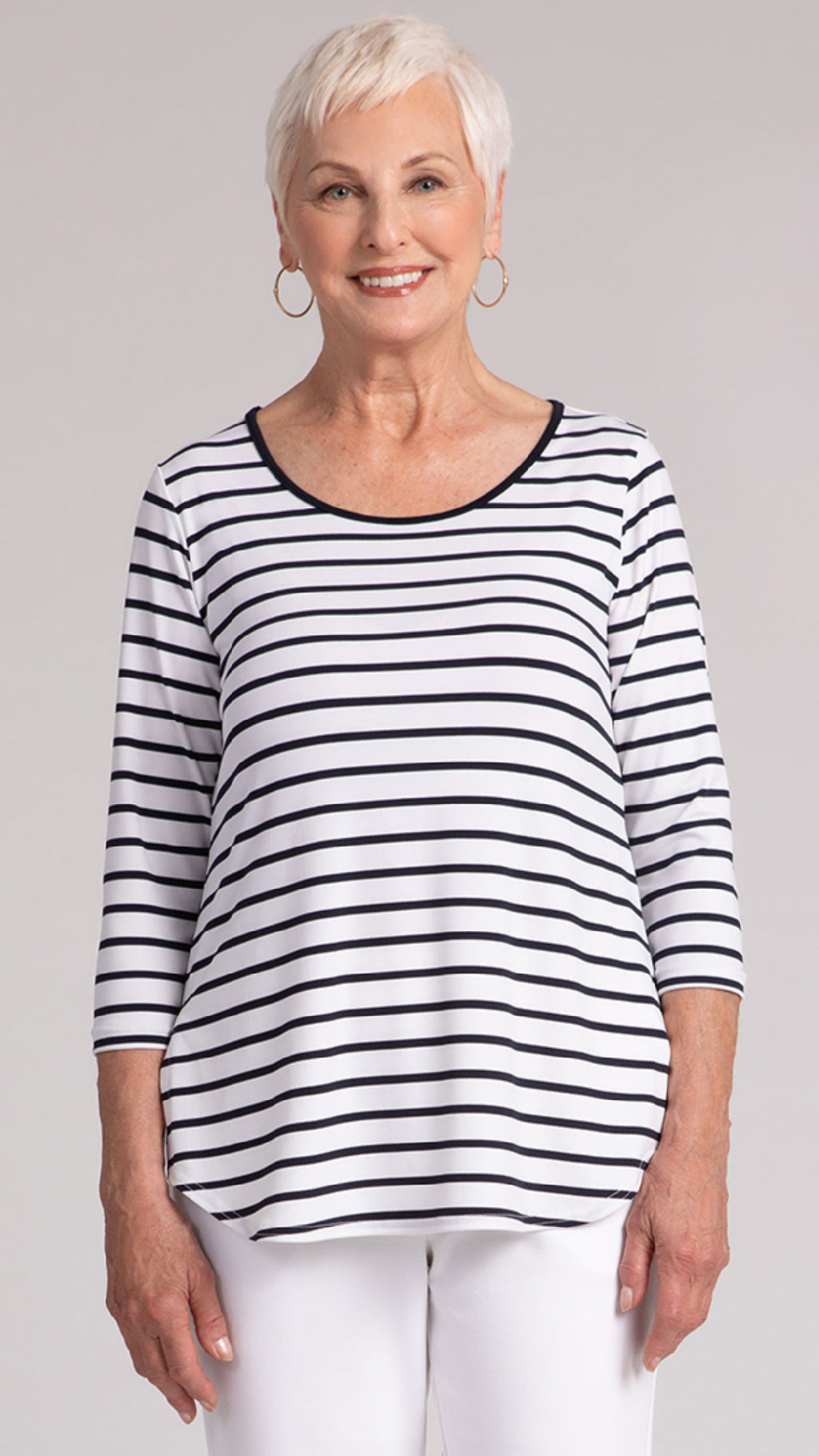 Striped Go To Classic T-Relax, 3/4 Sleeve