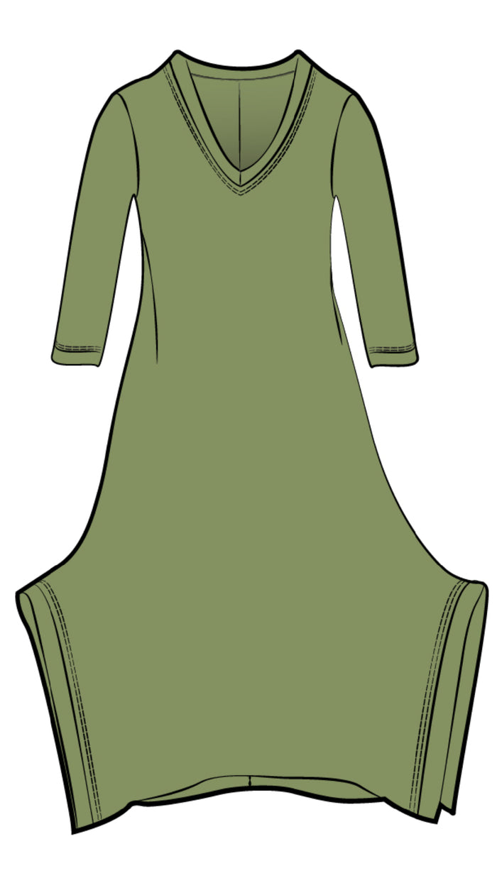 Splice V-Neck Dress, 3/4 Sleeves (Con’t…)