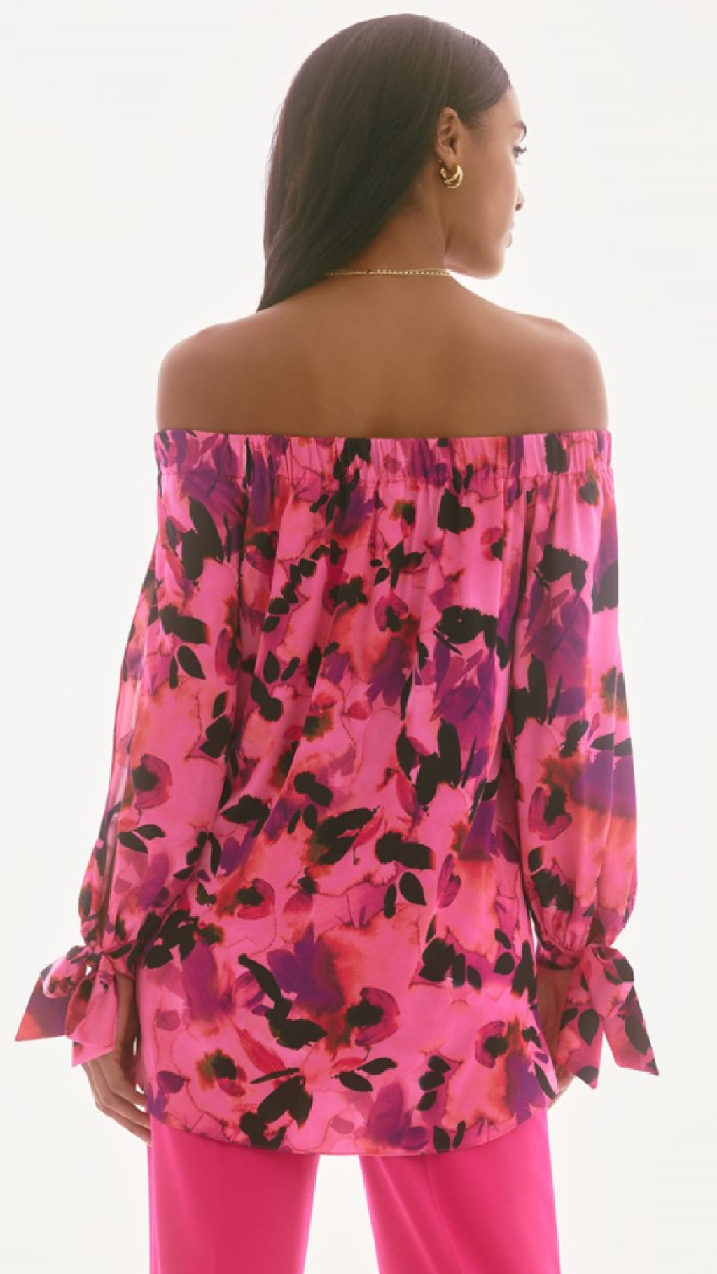 Joseph Ribkoff Signature Satin Floral Print Off-Shoulder Top