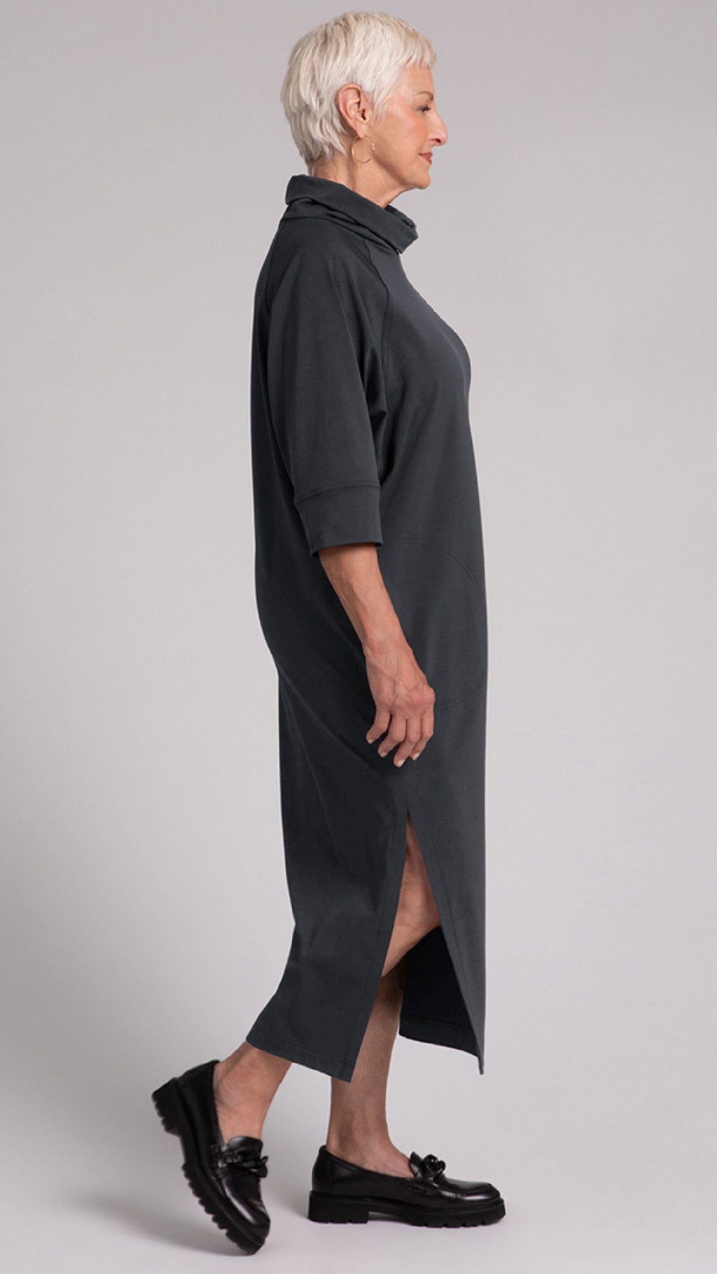 Cozy Raglan Funnel Neck Dress, Fleece Back Jersey (Sale)