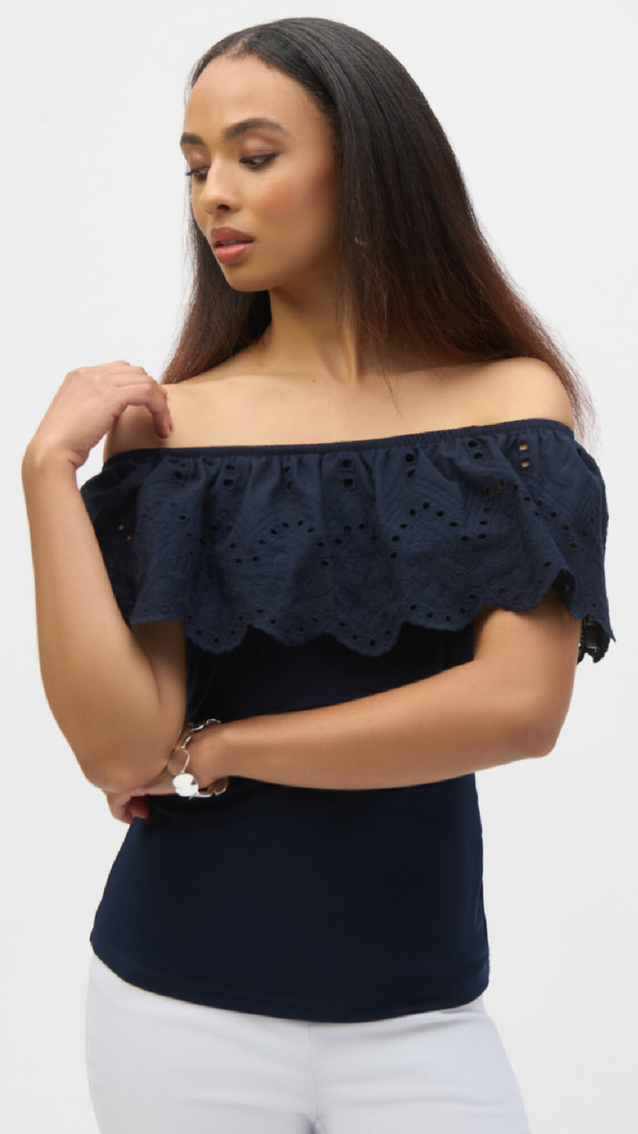 Joseph Ribkoff Silky Knit And Eyelet Lace Off-Shoulder Top