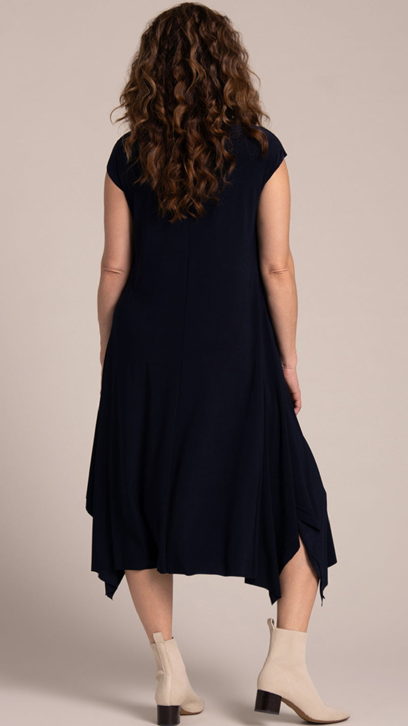 Splice V-Neck Dress, Cap Sleeve