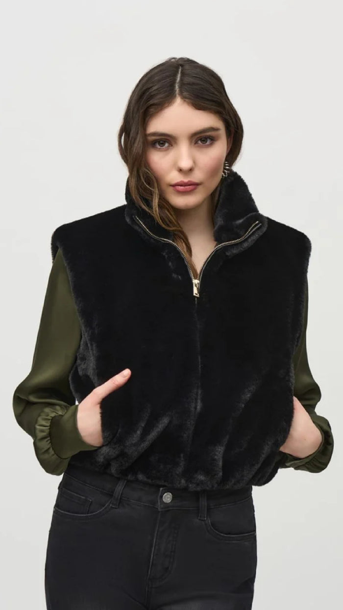 Joseph Ribkoff Faux Fur Sleeveless Cropped Vest