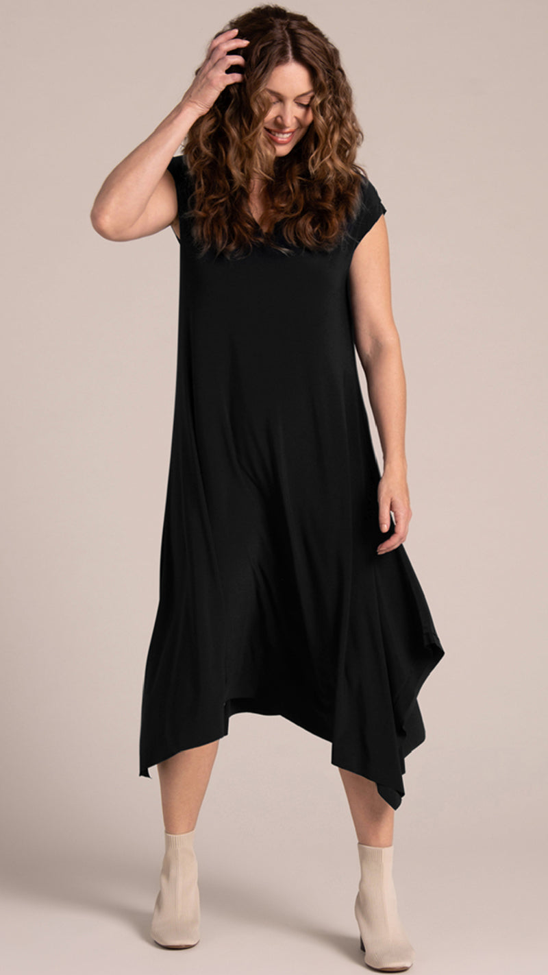 Splice V-Neck Dress, Cap Sleeve