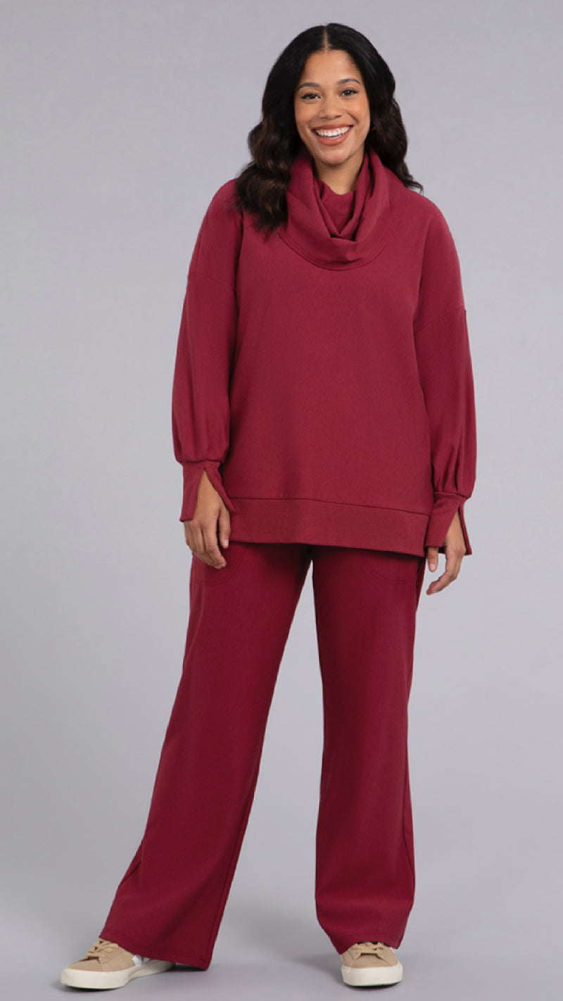 Bamboo Fleece Cowl Neck Pleat Sleeve top, Long Sleeve (Sale)