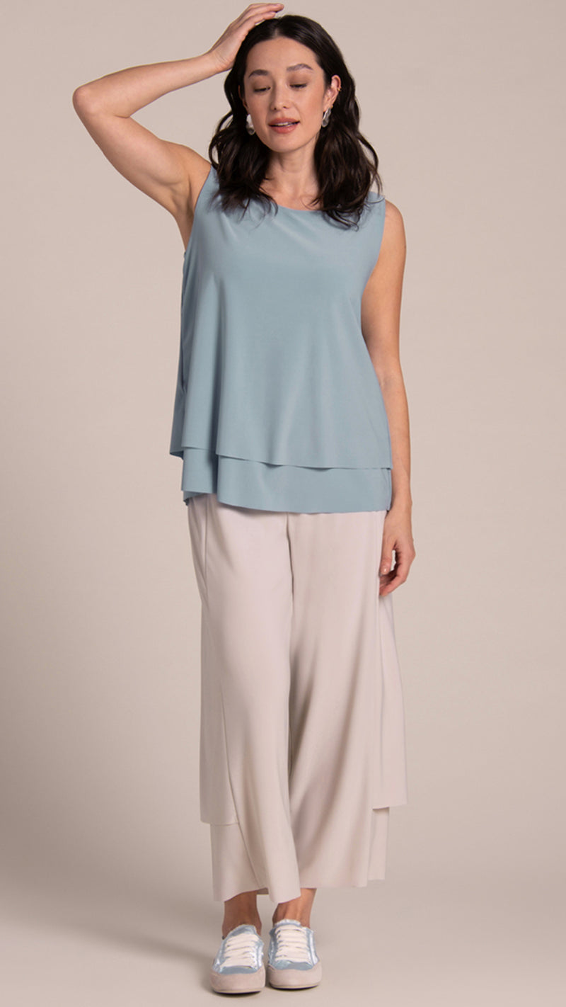 Sleeveless DBL Layer Shell with Jewel Neck